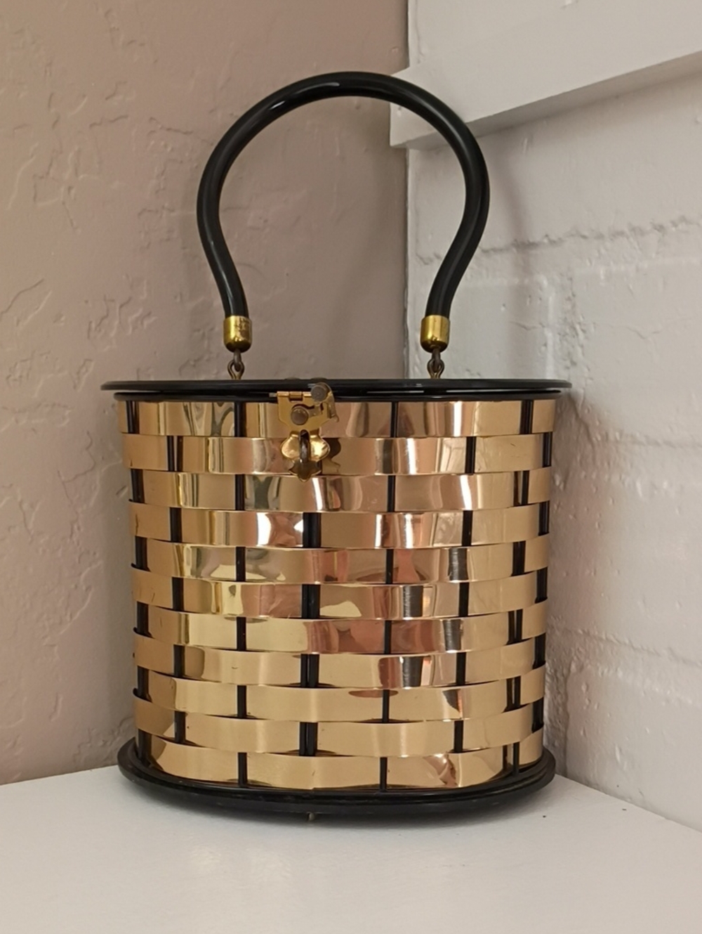 1950's Vintage Antique  Dorset Rex Fifth Ave  Box Purse Basket Weave Gold Black